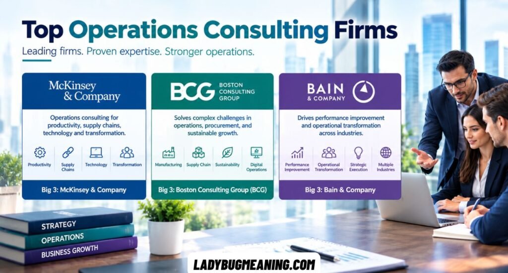 Operations consulting strategy showing business process improvement, workflow optimization, and operational performance management.